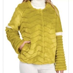 New indigo moon faux fur green jacket coat Large